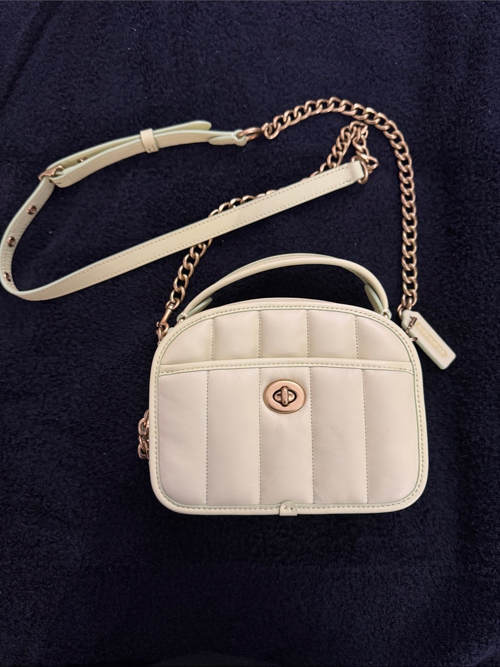 Coach Cream Quilted Crossbody Bag with Gold Chain